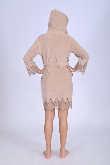 Женский халат Nusa 0483 велюровый с капюшоном бежевый  L/XL | Зображення 1