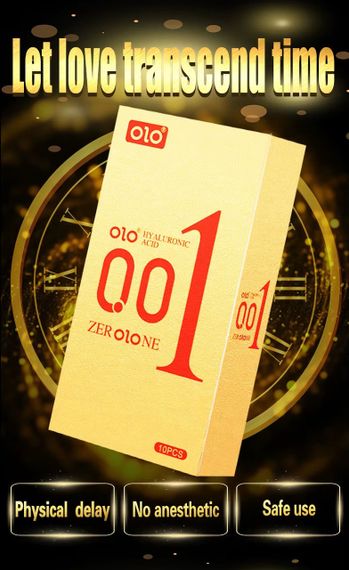 Ароматизовані ультратонкі текстуровані презервативи з гіалуроновою кислотою і пролонгуючим ефектом OLO - ZER OLO NE Gold 001, 10 | Зображення 1