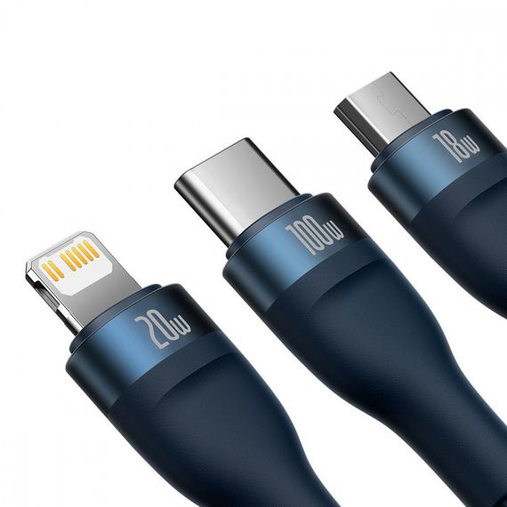 Кабель Baseus Flash Series 2 One-for-three Fast Charging Type-C (Micro USB+Lightning+Type-C) 100W | Зображення 2