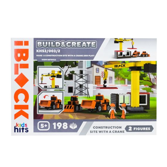 Конструктор "Буд майданчик з краном" KH53/003/2 Build & create Mini construction site IBLOCK, 198 деталей, в коробці (6904668697449) | Зображення 3