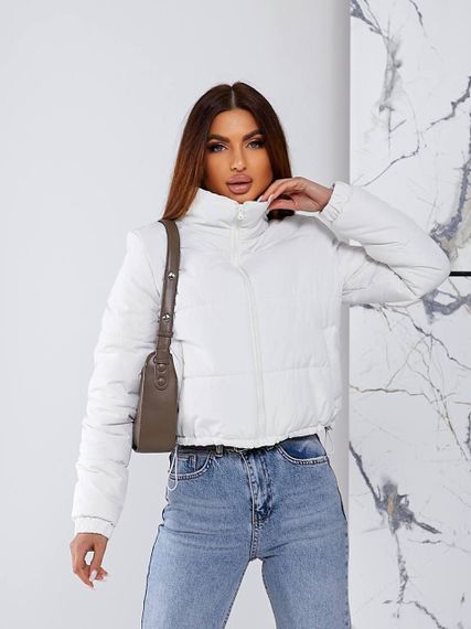 Женская короткая легкая весення куртка на молнии без капюшона  CU377 цвет белый, размер 46/48 | Зображення 2