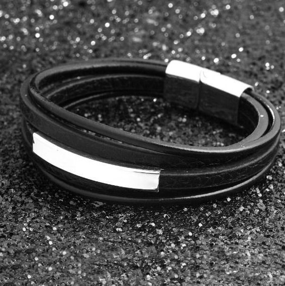 Чоловічий шкіряний браслет Primo Jewelry Punk з магнітною застібкою - Silver | Зображення 1