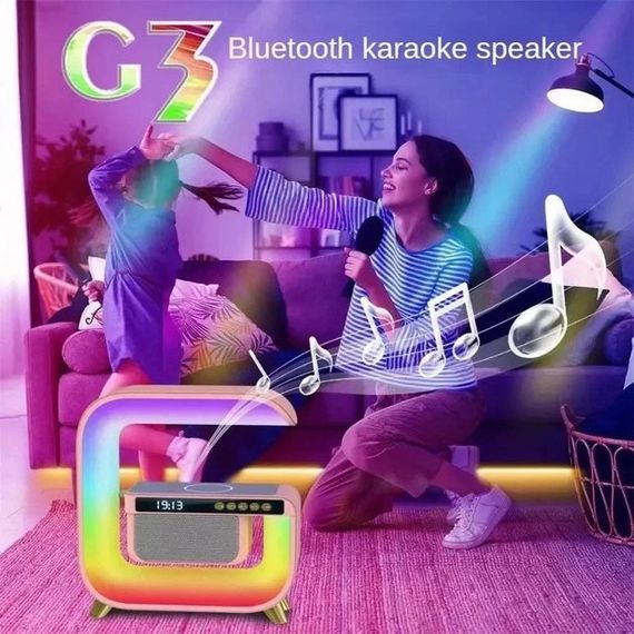 Нічний акумуляторний RGB G3 з бездротовою зарядкою 15W і Bluetooth колонкою 3W Настільна смарт лампа | Зображення 2