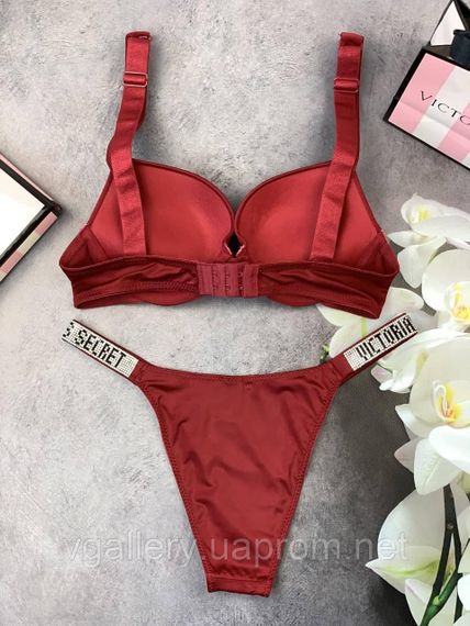 Жіночий комплект спідньої білизни Victoria's Secret зі стразами великих розмірів (85Д-90Д) Бордовий, 80B | Зображення 1