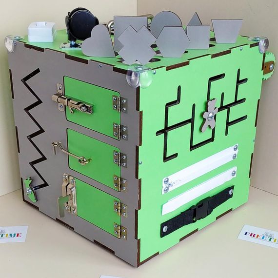 Бизикуб / бизиборд / busyboard. Найкращий подарунок для вашої дитини. (салатово-сірий) Суперціна!!! | Зображення 7