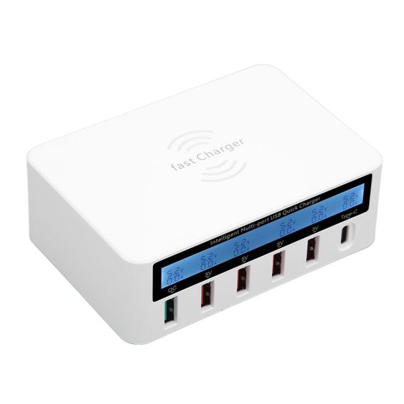 Зарядное устройство WLX-818F 1xUSB QC3.0 / 4xUSB / 1xType-C / беспроводная зарядка Qi 10W / 50W (Max) - White | Зображення 1