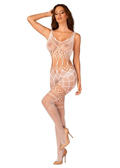 Сітчастий бодістокінг з імітацією топа та шортів Obsessive Bodystocking G330 S/M/L, white, з доступо | Зображення 2