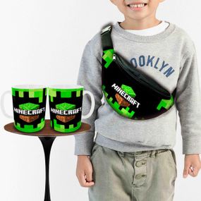 Набор: детская сумка-бананка+кружка Майнкрафт "Minecraft" 32х15см,бананка для мальчика через плечо (00929)