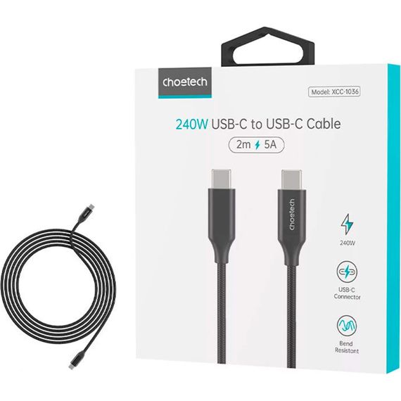 Дата кабель USB-C to USB-C 2.0m USB 3.1 Gen2 240W (50V/5A) Choetech (XCC-1036) | Зображення 3