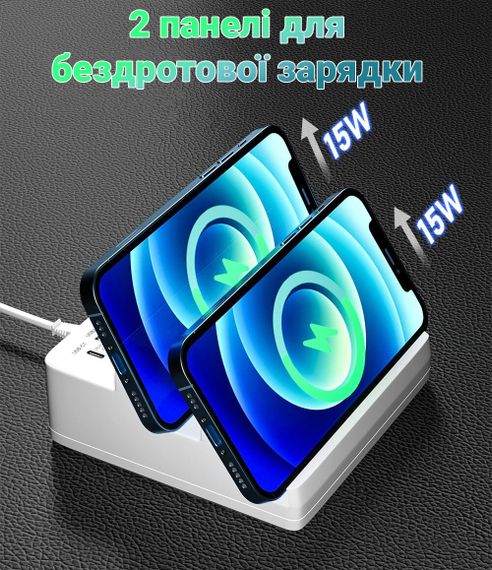Док-станция с беспроводной зарядкой Addap MCS-F6 | Мультизарядное устройство с 6 портами, 80W, White | Зображення 7