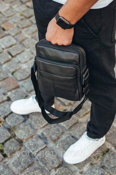 Сумка через плечо из натуральной кожи 22х24х6 / мессенджер для активного мужчины, черный | Зображення 3