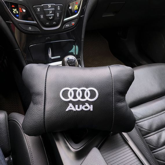 Автомобильная подушка для подголовника Audi – черная натуральная кожа | Зображення 3