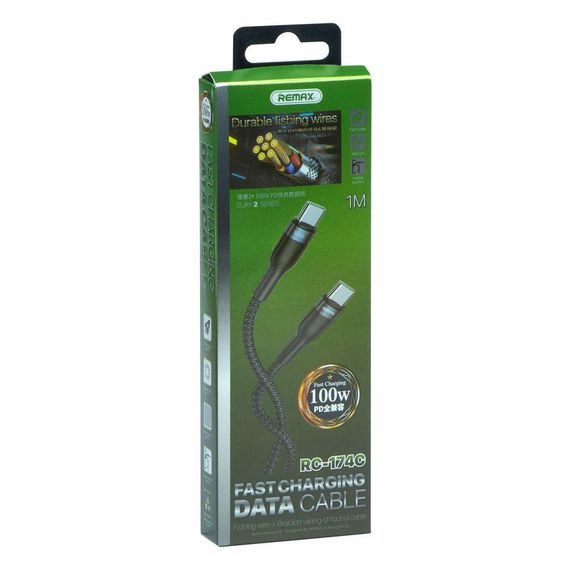 Кабель USB Remax RC-174c Sury 2 PD 100W Type-C to Type-C Колір Чорний | Зображення 1