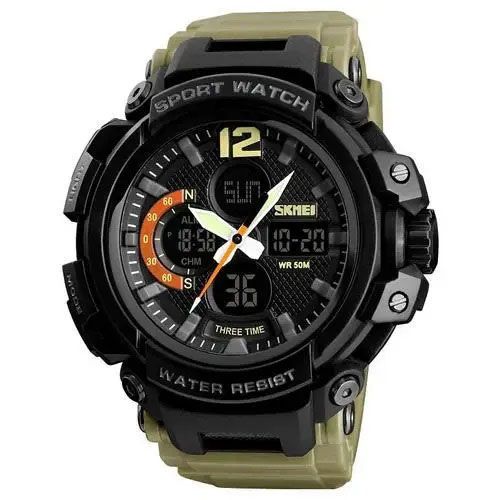 Військовий годинник для військовослужбовця SKMEI 1343KH KHAKI, Ударостійкий водонепроникний годинник VI-65 | Зображення 1