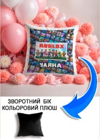 Подушка плюшева Мерч Крафт Дизайн з принтом roblox 1 імя Уляна чорний плюш квадратна 33х33 см
