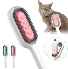 Щетка для сухого вычесывания собак и кошек многофункциональная Розовая