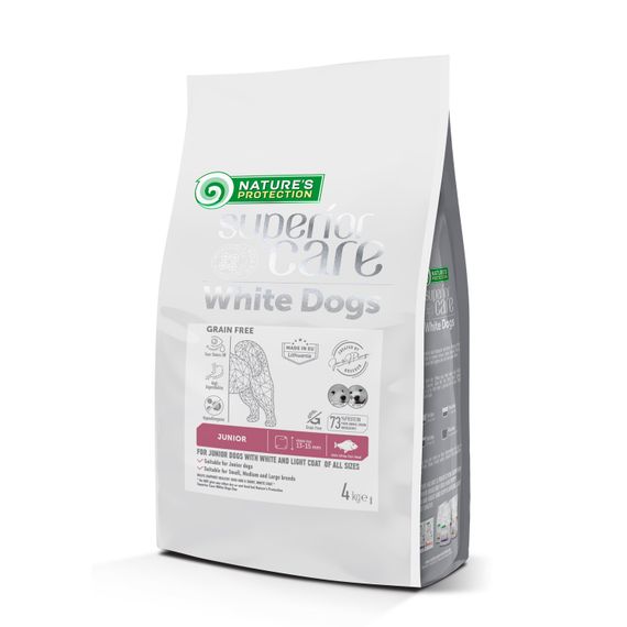 Корм Nature's Protection Superior Care White Dogs Grain Free White Fish Junior All Sizes сухий із білою рибою для юніорів із білою вовною 4 кг