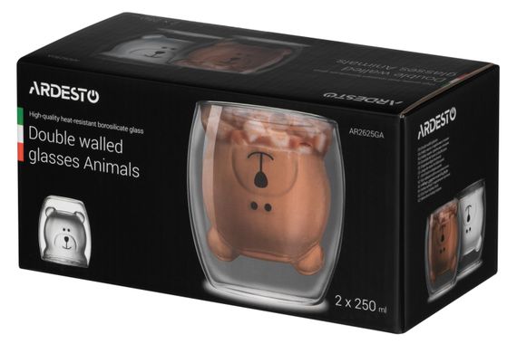 Набор чашек Ardesto Animals с двойными стенками, 250 мл, 2 шт, боросиликатное стекло (AR2625GA) | Зображення 2