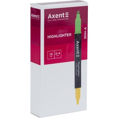 Маркер Axent Highlighter Dual 2-4 мм клиновидный зеленый+желтый (2534-04-A) - Топ Продаж! | Зображення 1