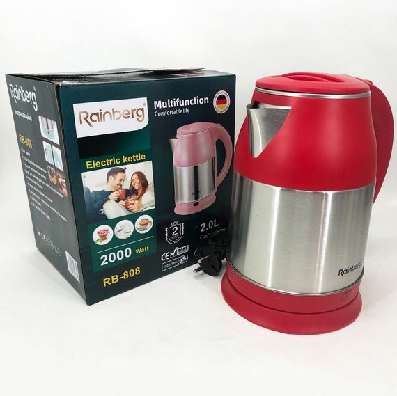Электрочайник Rainberg RB-808 2 л нержавеющая сталь, стильный электрический чайник. CL-394 Цвет: красный | Зображення 6