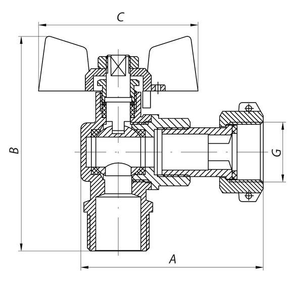 Кран з накидною гайкою 1/2" ГШМ газ кутовий Koer KR.221.G (KR0168) | Зображення 1