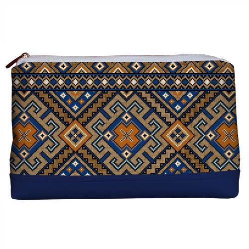 Косметичка дорожня жіноча Lovely Украинский орнамент коричневые линии 26x15x8 см