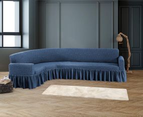 Жакардовий чохол на кутовий диван Stone з спідницею індіго