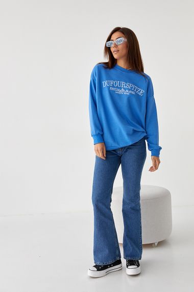 Женский свитшот свободного кроя с вышивкой - синий цвет, L (есть размеры) | Зображення 5