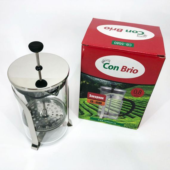 Френч-прес Con Brio CB-5580 0.8 л, Стильний скляний чайник для заварювання, Заварний скляний чайник | Зображення 2