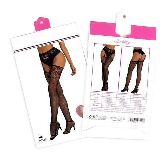 Колготки сеточка с имитацией чулок Star Night, черные, XS-M sexstyle | Зображення 5