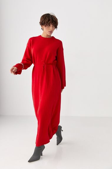 Довга в'язана вільна сукня - червоний цвет, ONE SIZE (є розміри) | Зображення 4