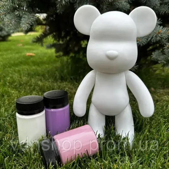 Флюидный мишка DIY Creative Fluid Bear, 23см, с красками 3 шт / Набор раскраска для творчества медвежонок