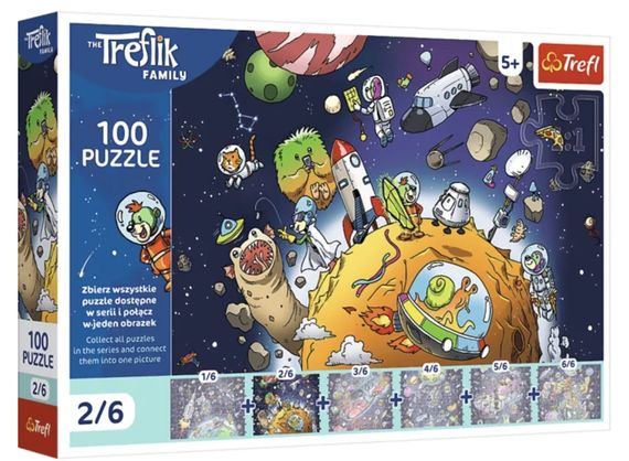Пазл "The Treflik Family. Трефлик в космосе" 2/6 100 элементов 16542 Trefl, в коробке (5900511165425)