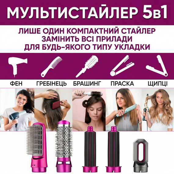 Стайлер для волос с насадками 5 в 1 в кожаном кейсе Мультистайлер автоматический для укладки и завивки | Зображення 2