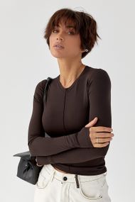 Однотонний лонг із еластичної тканини - темно-коричневий цвет, M (є розміри)