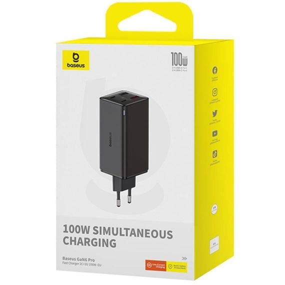 МЗП Baseus GaN6 Pro Fast Charger 100W (2USB-A/2C) (P101627) Cluster Black | Зображення 3