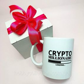 Кружка керамічна з принтом "Crypto Millionaire" 330 мл у подарунковій коробці з бантом