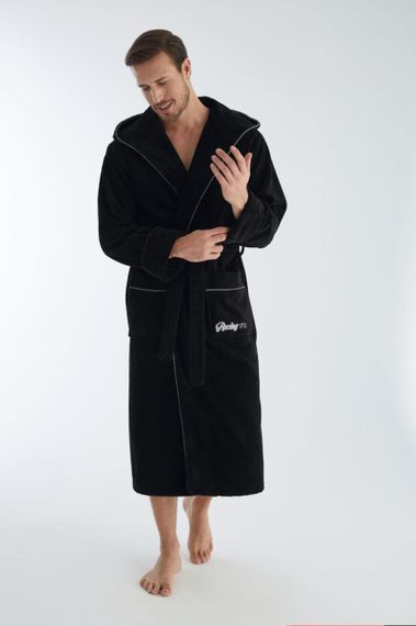 Чоловічий халат Nusa 1320 з капюшоном Чорний, 2XL | Зображення 3