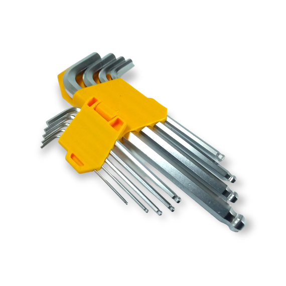 Набір ключів Г-подібних НЕХ шароподібних подовжених 9 одиниць 1,5-10 мм Сталь (арт.48103)