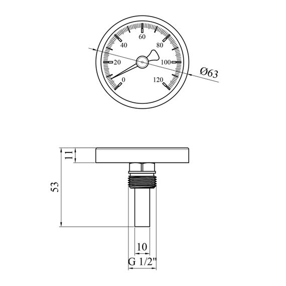 Термометр Karro 1/2" 63 мм 120°С KR-1039 | Зображення 1
