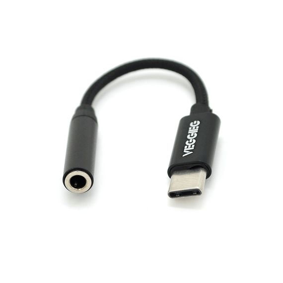 Перехідник VEGGIEG TC-201 Type-C(M) => Jack 3.5mm(F), 5см, Black, Пакет