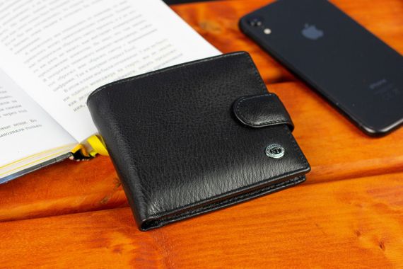 Шкіряне чоловіче портмоне на кнопці ST Leather ST104 Чорний | Зображення 6