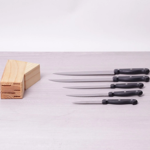 Набір ножів 5 предметів на дерев'яній підставці нержавіюча сталь бакелітові ручки 5121 KAMILLE | Зображення 3