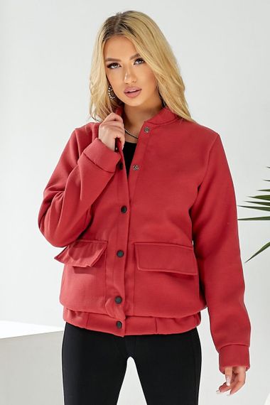 Бомбер женский искусственный кашемир, цвет темно-коралловый, 257R325 | Зображення 4