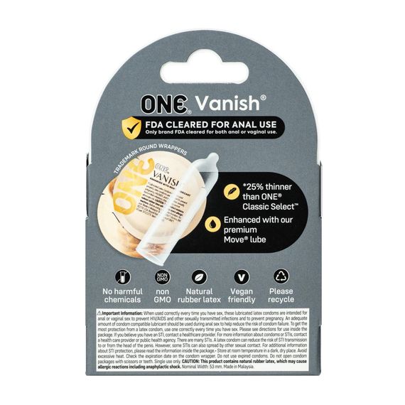 Презервативи ONE Vanish Hyperthin, 3 шт, ультратонкі, зі змазкою, картонне паковання | Зображення 1