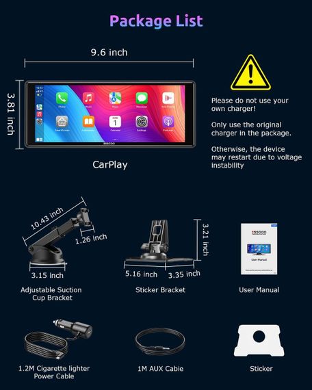 Автомобильный экран ESSGOO 10,26" монитор с CarPlay и Android Auto, дисплей з голосовым помощником, AUX, FM | Зображення 7