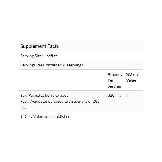 Екстракти ягід сереноа Doctor's Best Saw Palmetto, Standardized Extract with Euromed 320 mg 60 Softgels DRB-00082 | Зображення 2