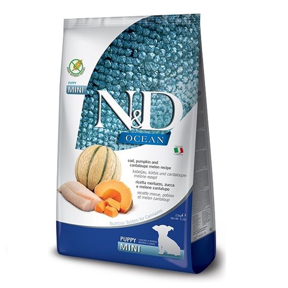Сухий корм з тріскою для цуценят малих порід Farmina N&D Ocean Cod, Pumpkin & Cantaloupe Melon Puppy Mini, 2.5 кг