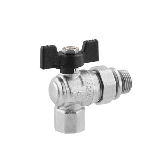 Кран-американка кульовий кутовий Kroner 1/2" ВЗ PN40 метелик, нікельований | Зображення 2