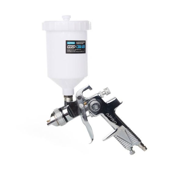 Фарборозпилювач HVLP Ø1,3 мм у/б пласт. 600 мл (хром) APRO 8500341